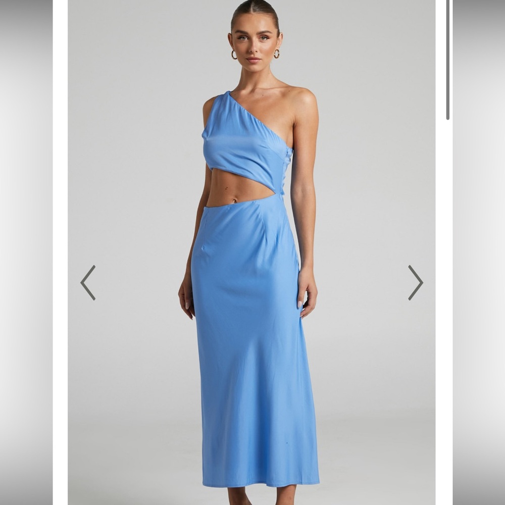 RUNAWAY THE LABEL SORDEC DRESS IN BLUE Sz S Formal Cut out One Shoulder